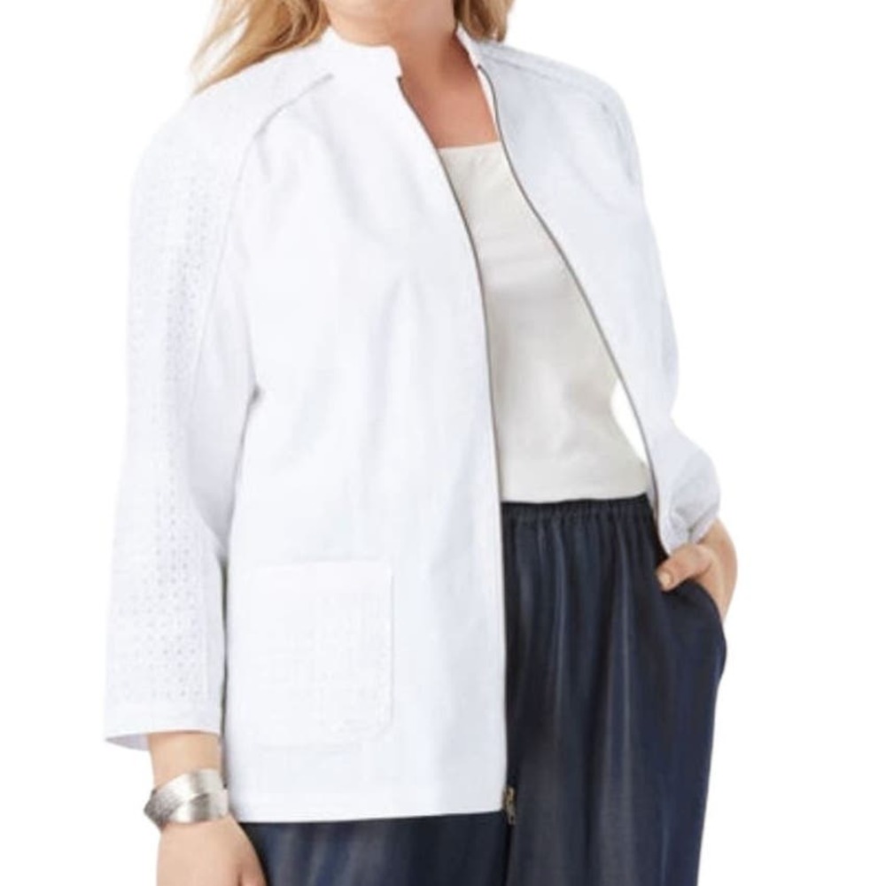 JESSICA LONDON WHITE POPLIN EYELET JACKET BLAZER SIZE 12W